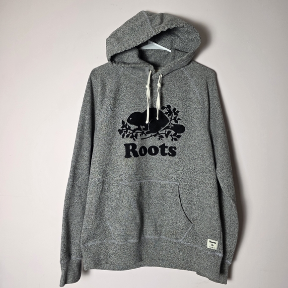 Roots Other - Roots Canada Beaver Logo Hoodie Gray Salt & Pepper Pullover Sweatshirt Medium